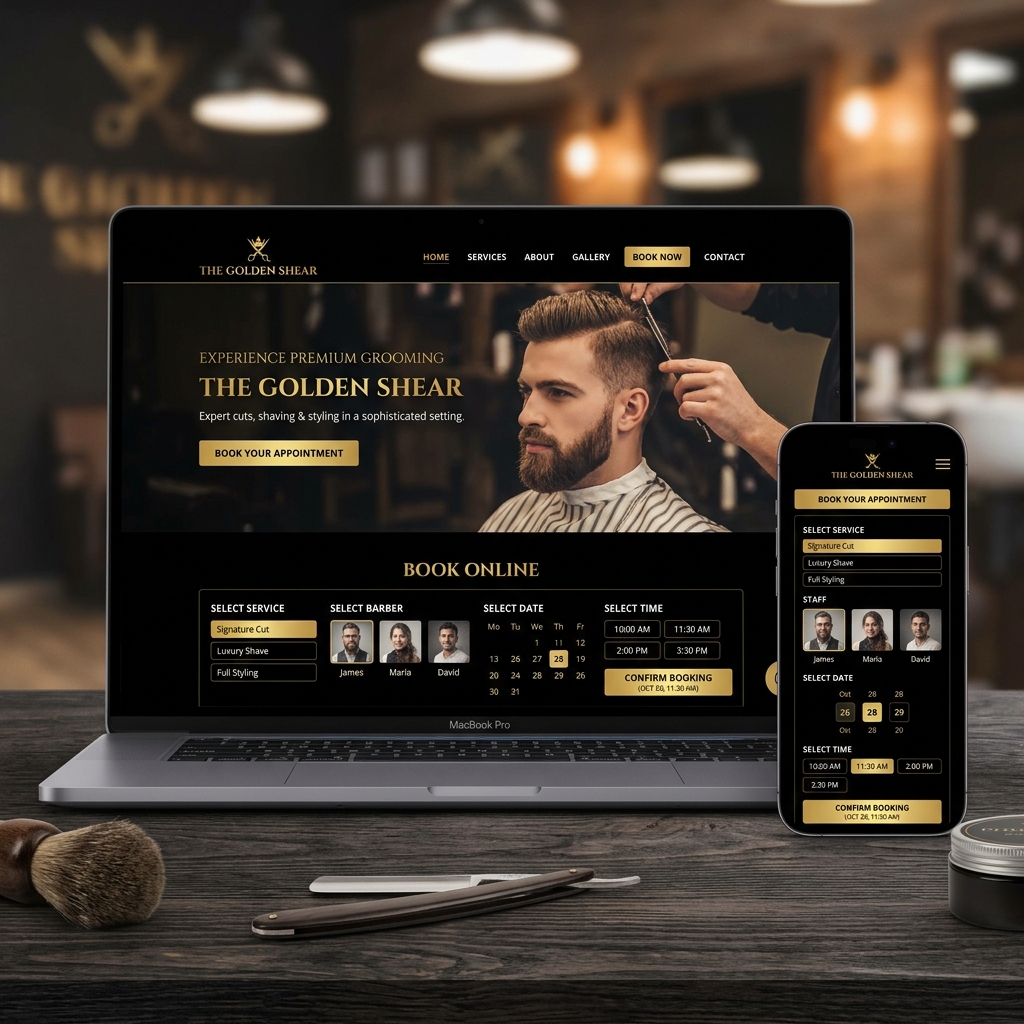 Web de barbería The Golden Shear con sistema de citas online