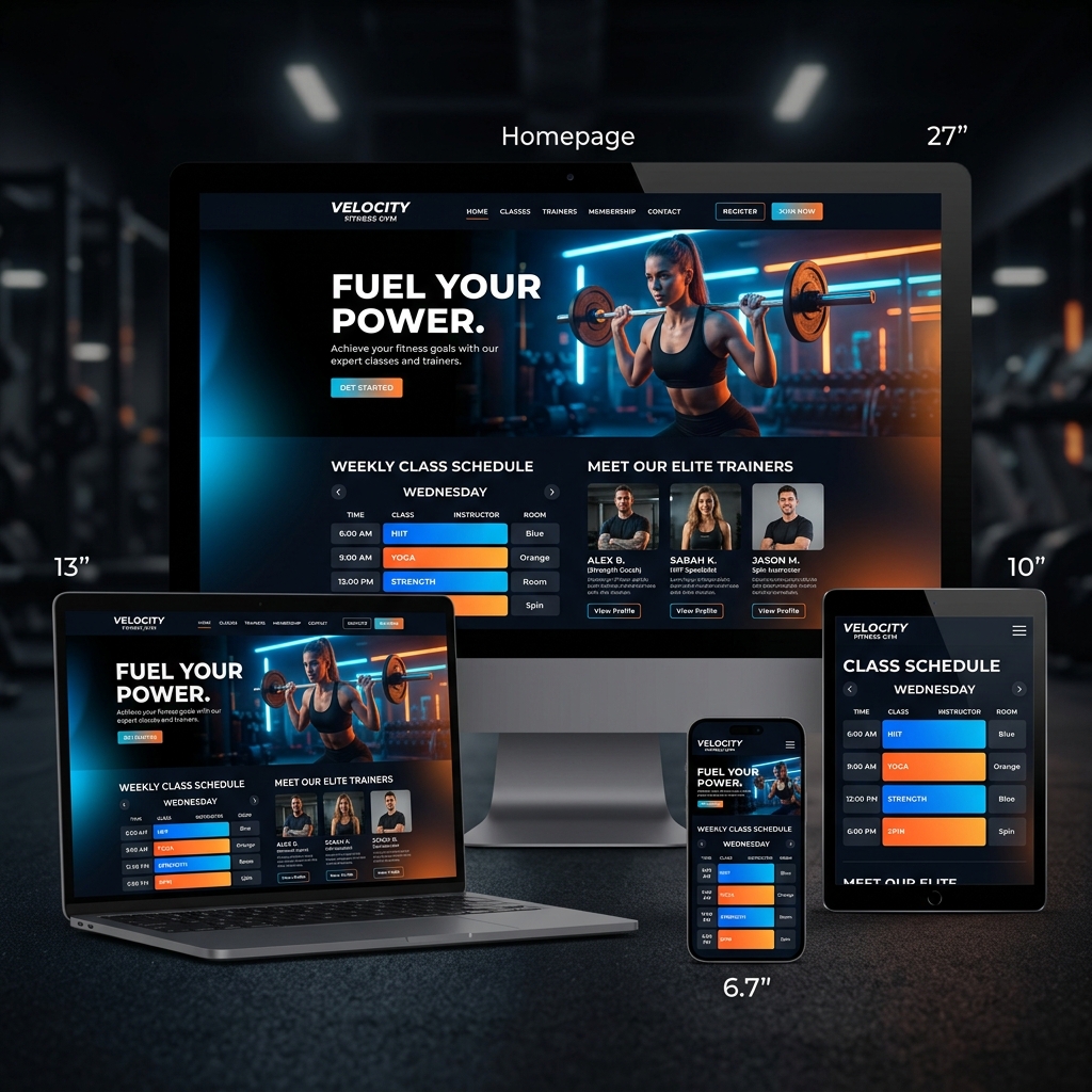 Web del gimnasio Velocity Fitness con horario de clases interactivo